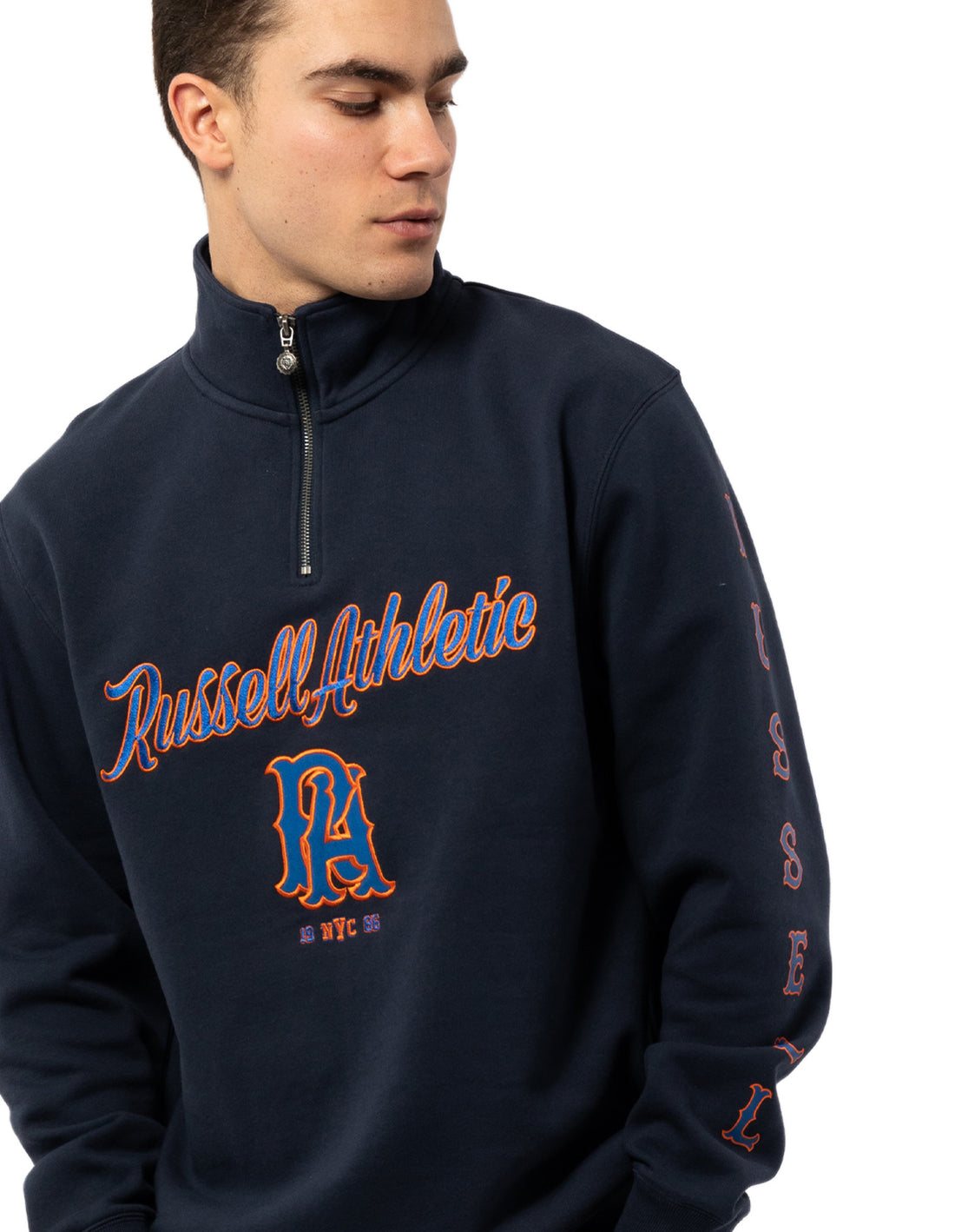 Navy Russell Athletic Strike Out 1/4 Zip Men Top | 30KWSRTVZ