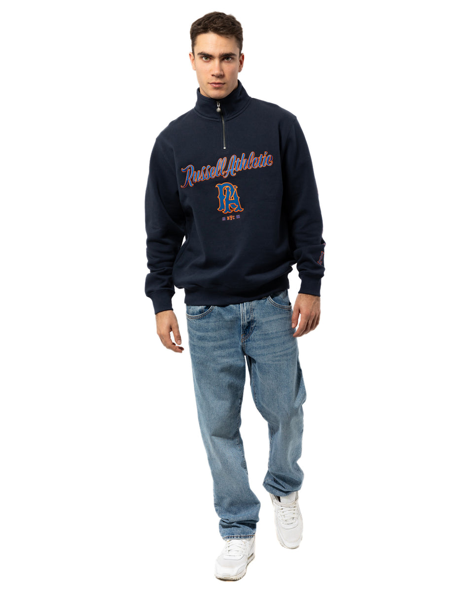 Navy Russell Athletic Strike Out 1/4 Zip Men Top | 30KWSRTVZ