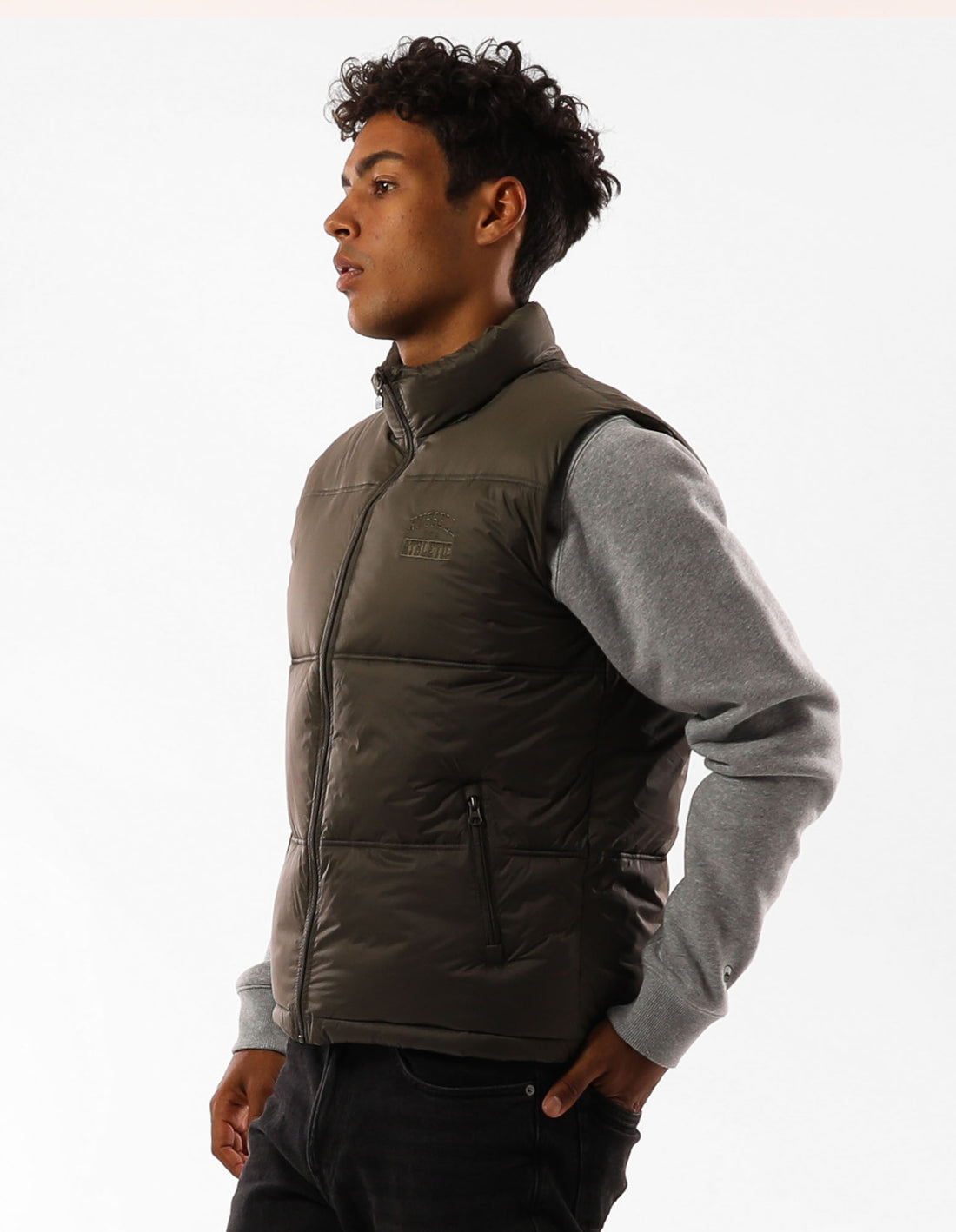 Olive Russell Athletic Kennedy Vest Men Puffers | 89FABOUEX