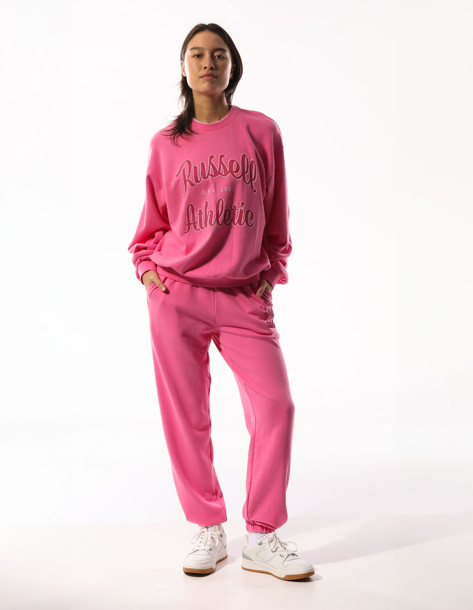 Pink Russell Athletic Annie Oversized Women Crew Neck Sweaters | 79CISHXZA