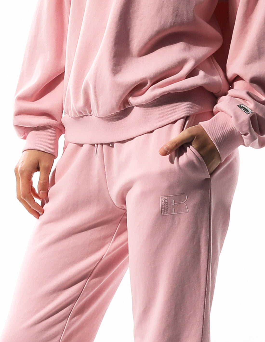 Pink Russell Athletic Inlay Logo Unbrushed Women Track pants | 10GWJATRO