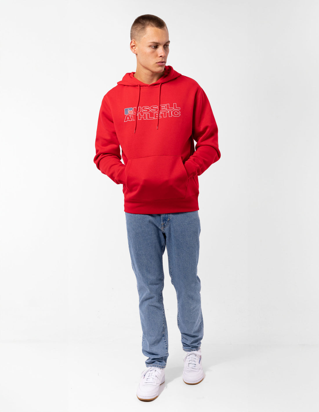 Red Russell Athletic Modern Logo Men Hoodie | 50GQHUDMX