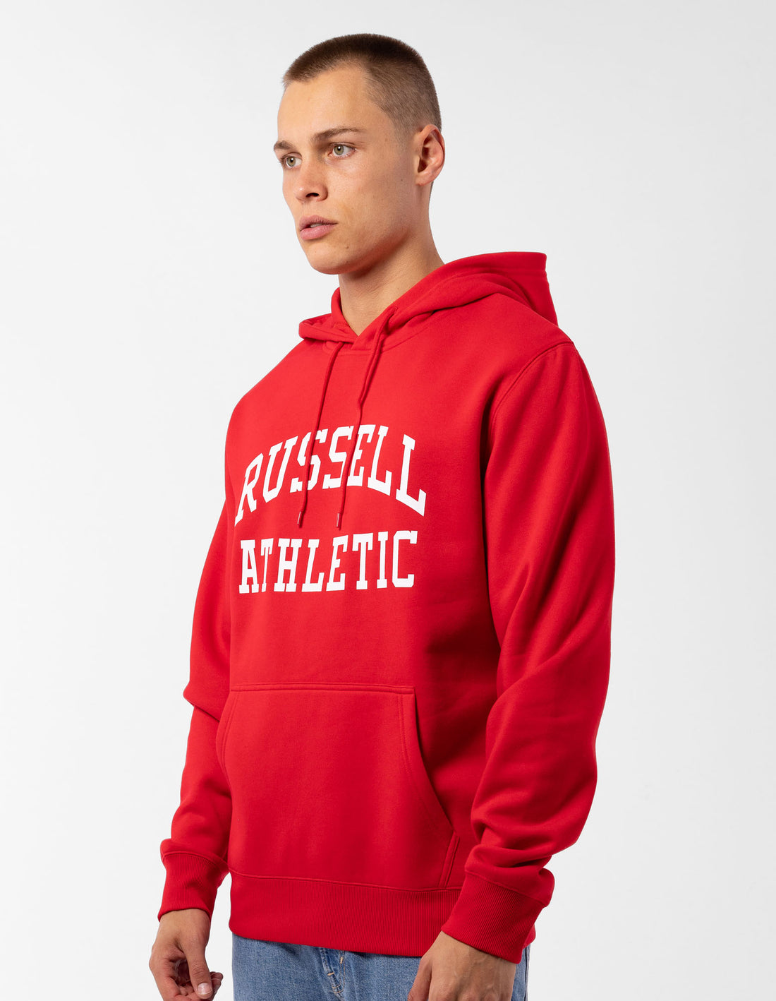 Red Russell Athletic Originals Arch Logo Men Hoodie | 46SKVGXZB