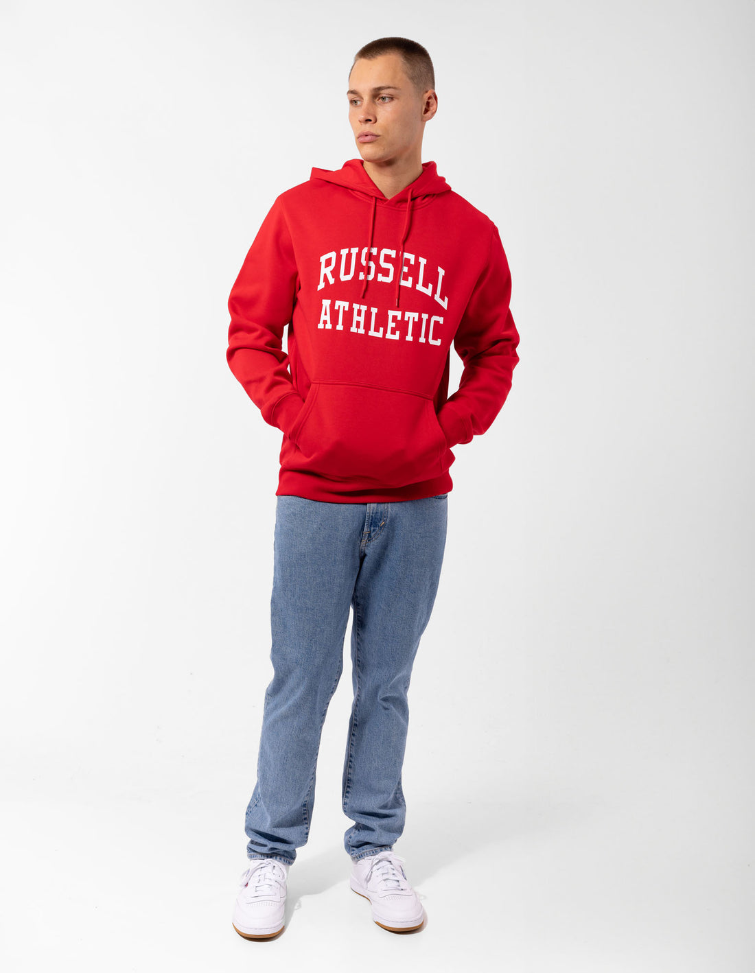 Red Russell Athletic Originals Arch Logo Men Hoodie | 46SKVGXZB