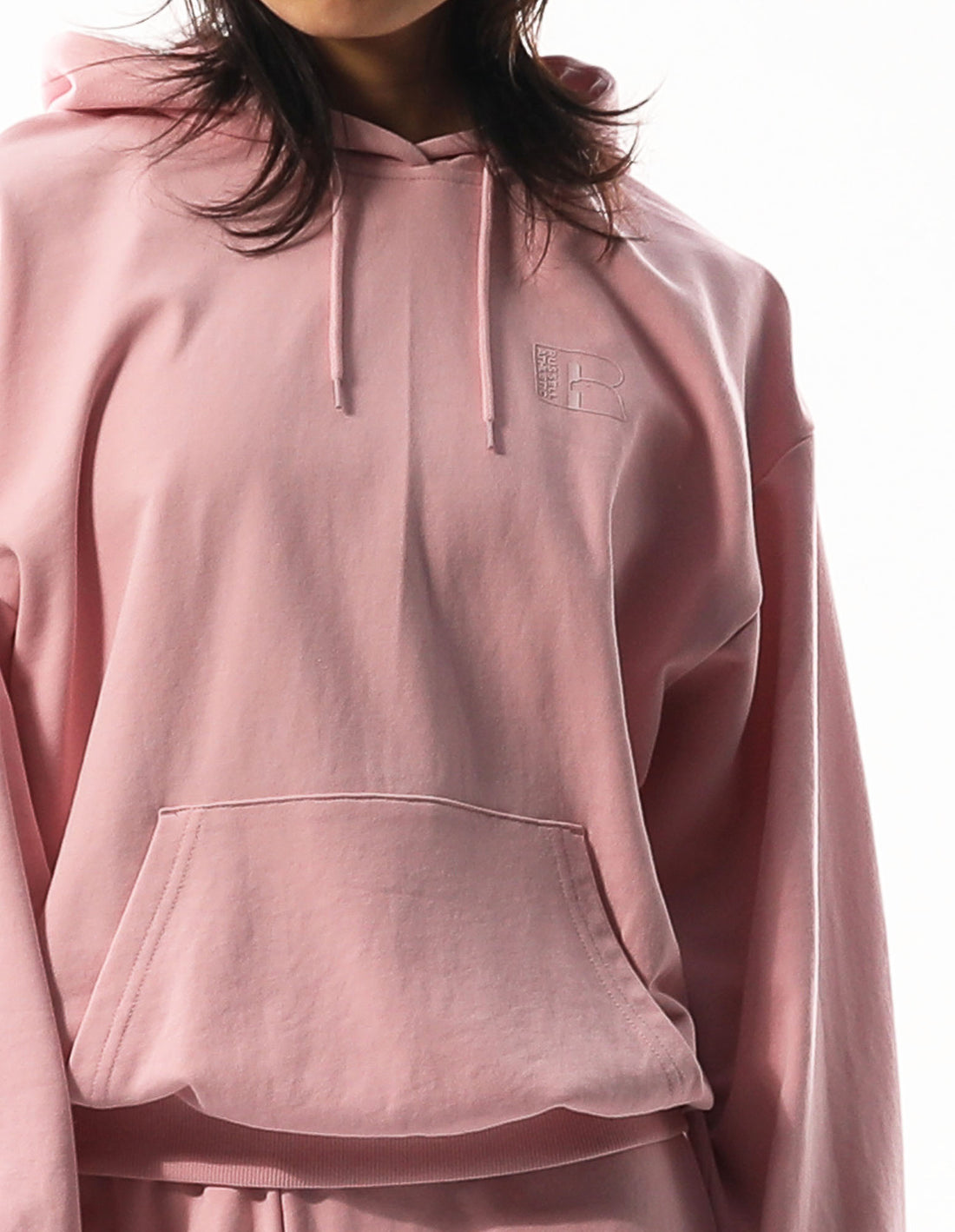 Rose Pink Russell Athletic Inlay Logo Unbrushed Women Hoodie | 13UWJPNVB