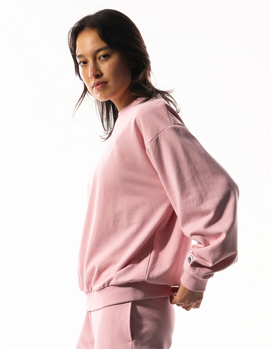 Rose Pink Russell Athletic Inlay Logo Unbrushed Women Crew Neck Sweaters | 32VYCZFMS