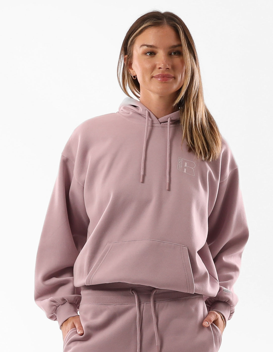 Rose Pink Russell Athletic Original Inlay Logo Women Hoodie | 91PTNFMIV