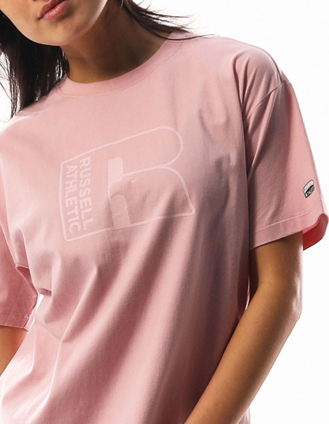 Rose Pink Russell Athletic Originals Inlay Logo Women T Shirts | 53BNOIATE