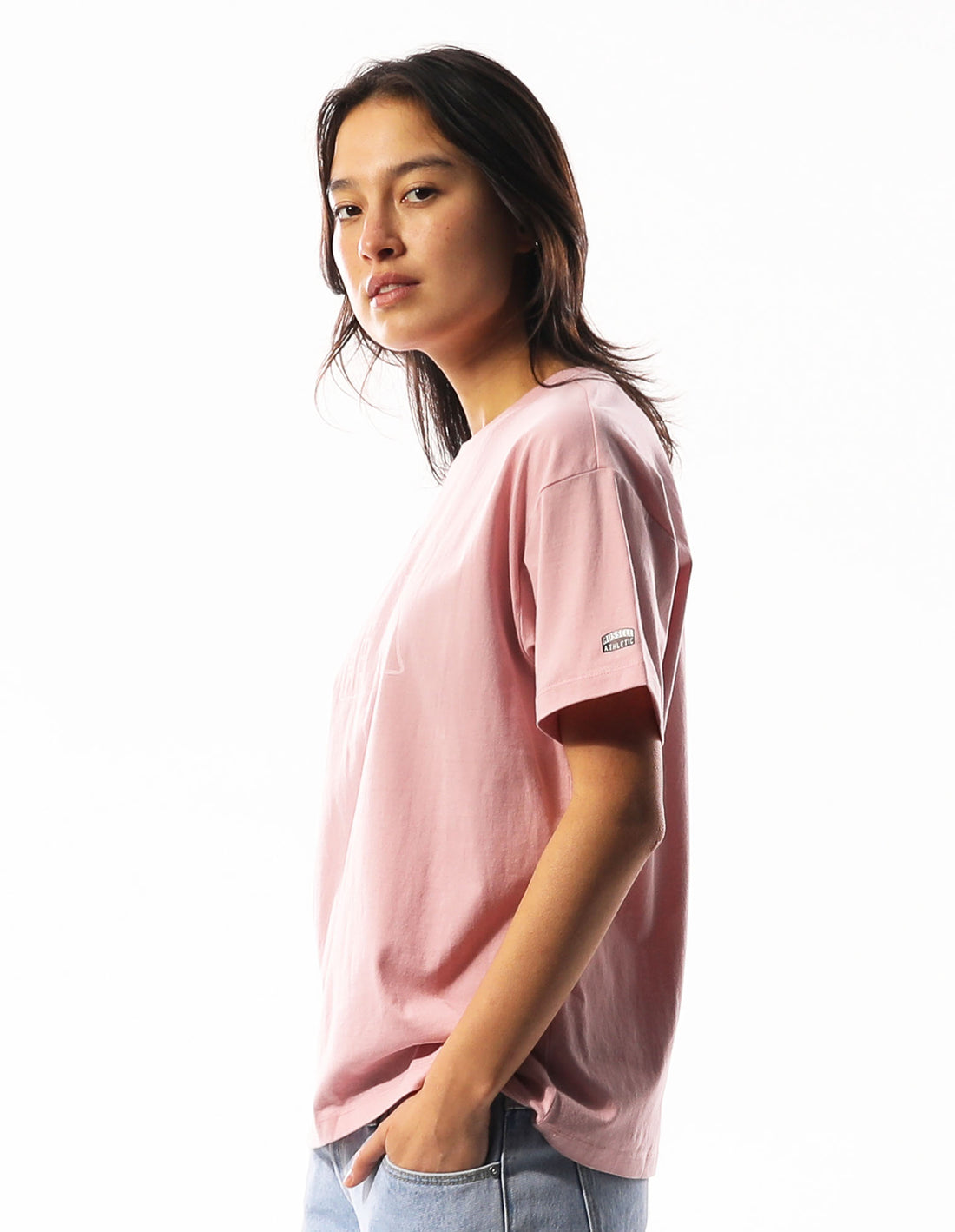 Rose Pink Russell Athletic Originals Inlay Logo Women T Shirts | 53BNOIATE