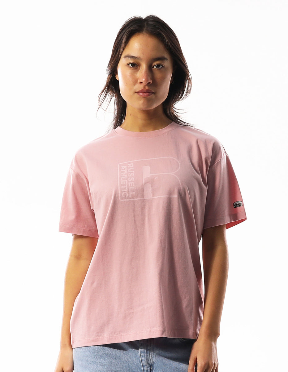 Rose Pink Russell Athletic Originals Inlay Logo Women T Shirts | 53BNOIATE