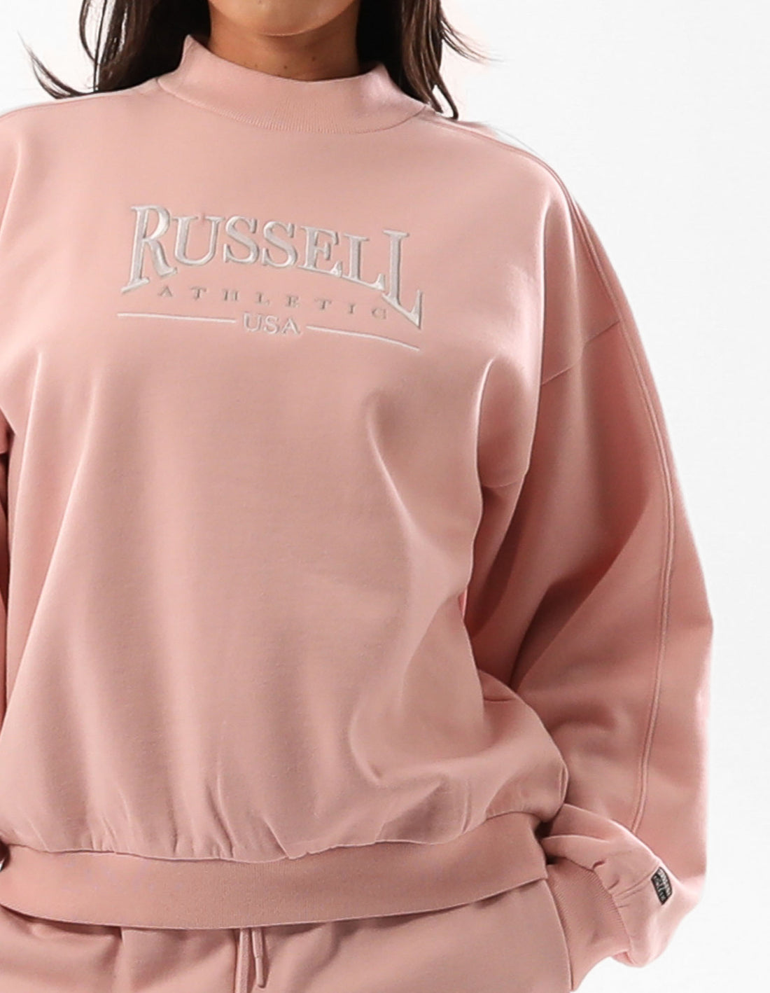 Rose Pink Russell Athletic Tribeca Mock Neck Women Crew Neck Sweaters | 40XKQJDZP