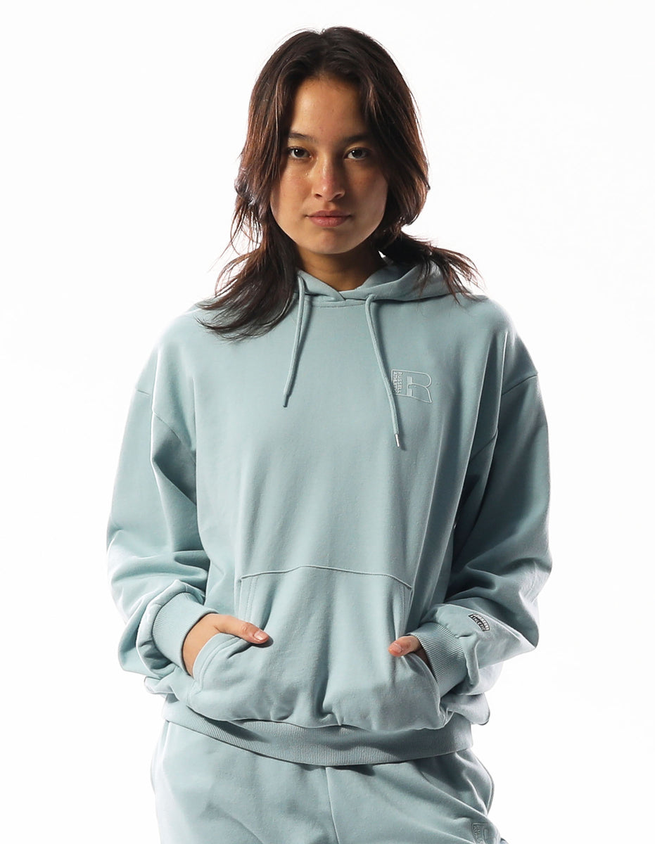 Turquoise Russell Athletic Inlay Logo Unbrushed Women Hoodie | 70FRDJNBE