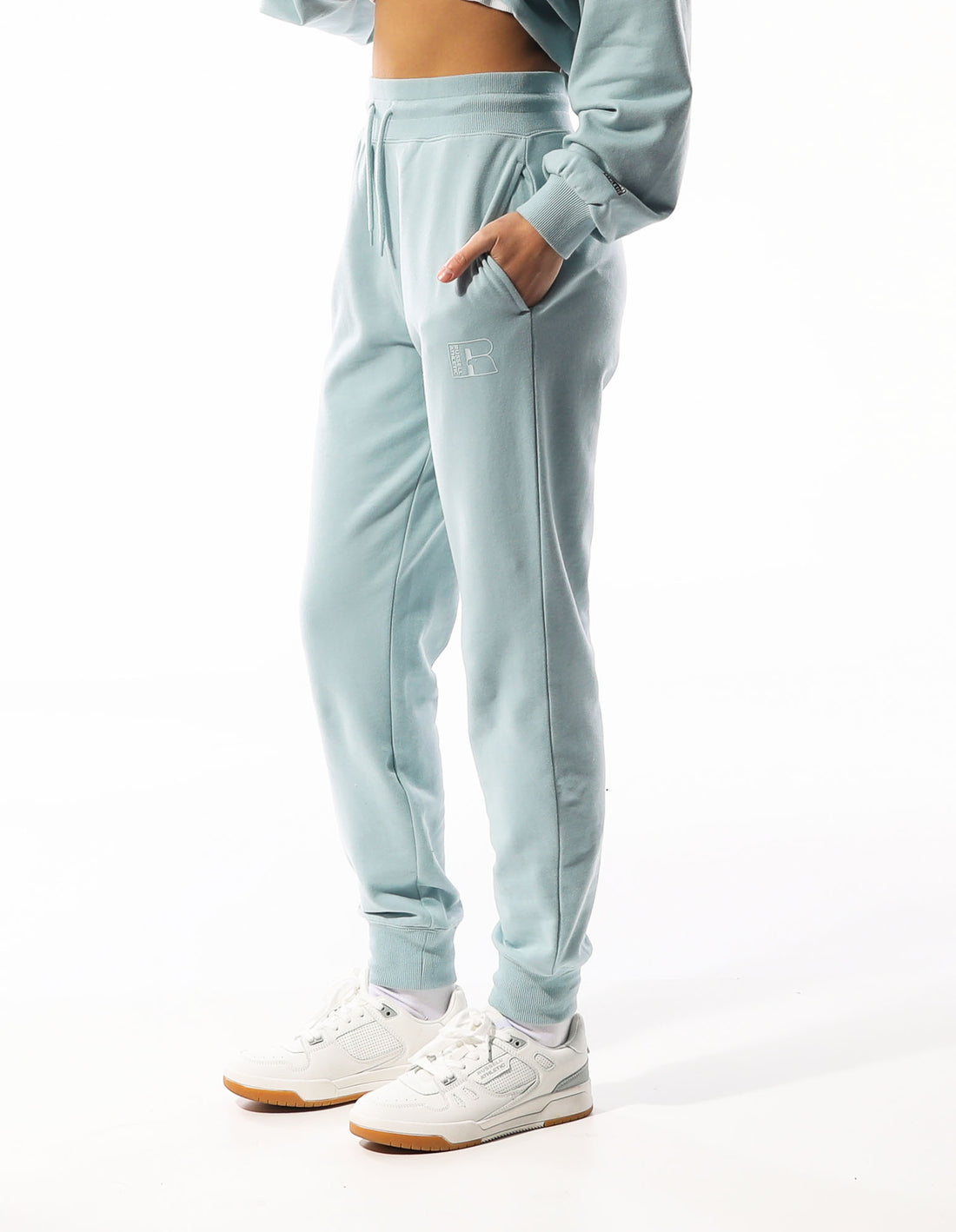 Turquoise Russell Athletic Inlay Logo Unbrushed Women Track pants | 06DZQTKAO