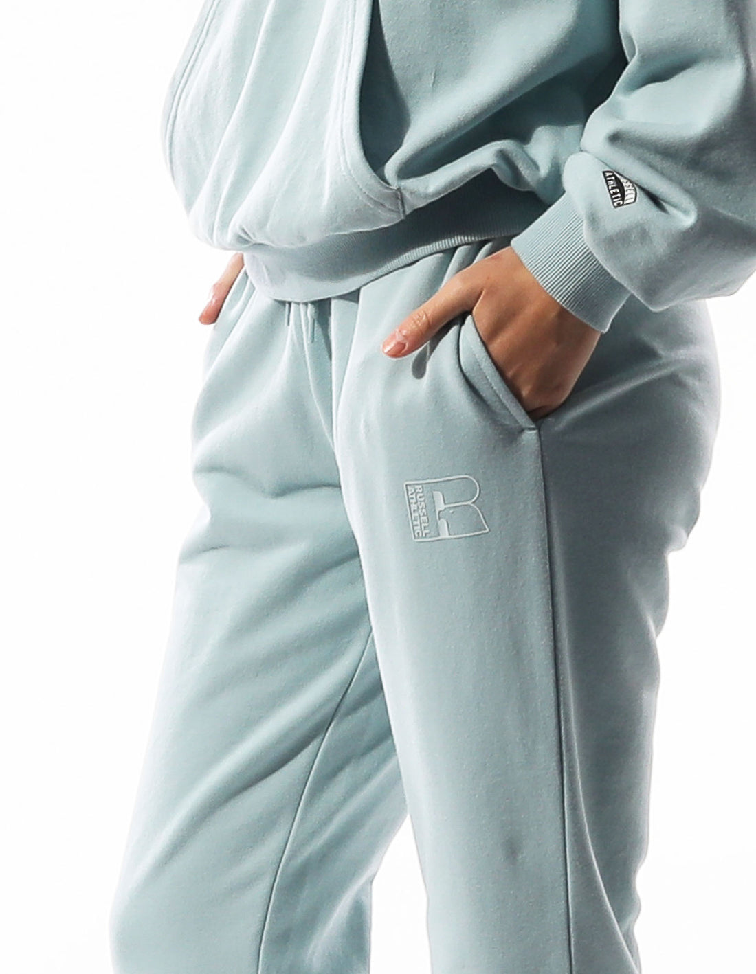 Turquoise Russell Athletic Inlay Logo Unbrushed Women Track pants | 06DZQTKAO