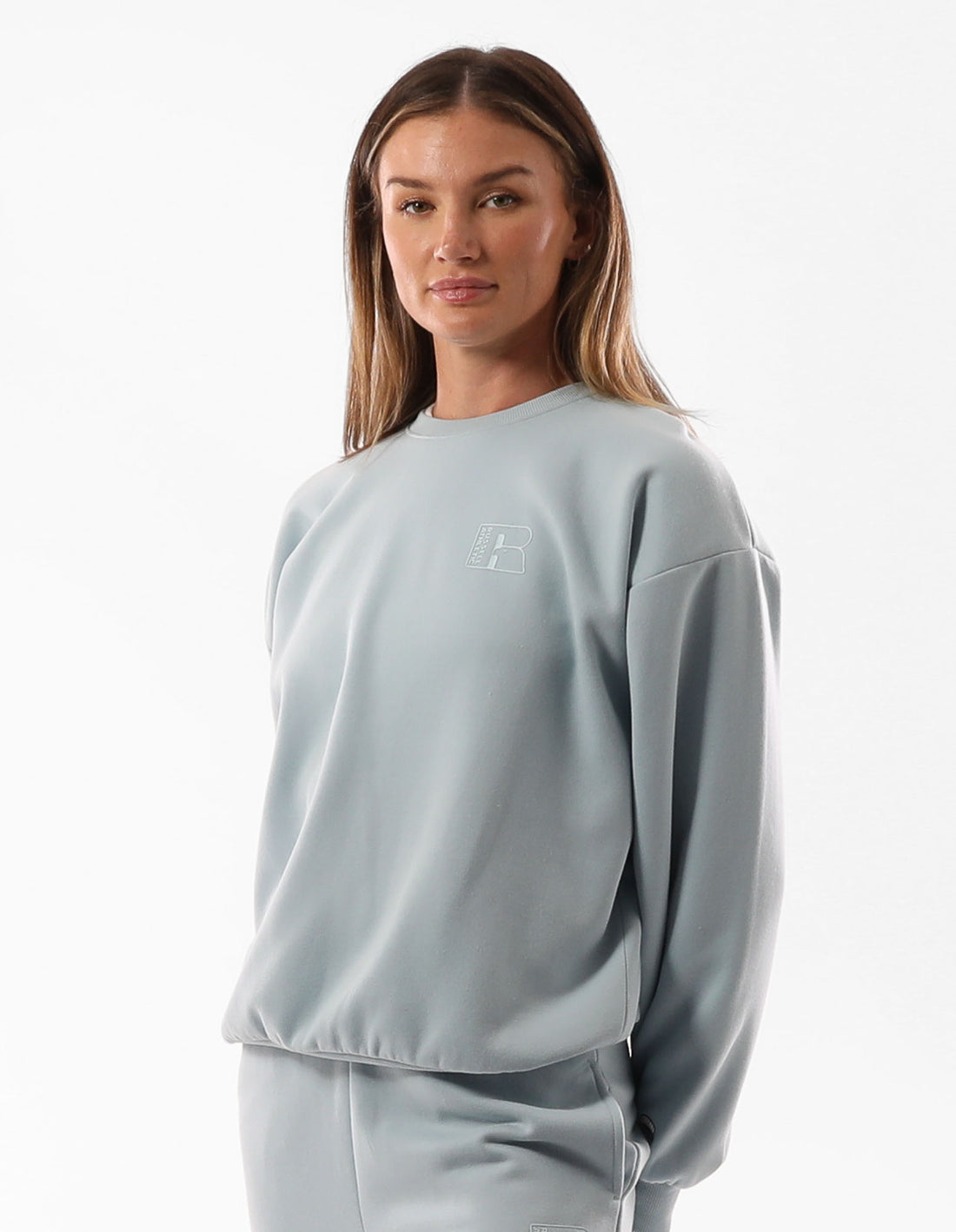 Turquoise Russell Athletic Original Inlay Logo Women Crew Neck Sweaters | 89JAZQFUW