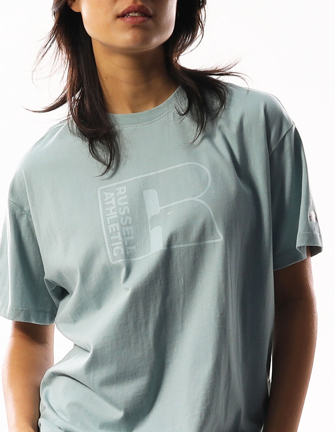 Turquoise Russell Athletic Originals Inlay Logo Women T Shirts | 85MXWFIJV