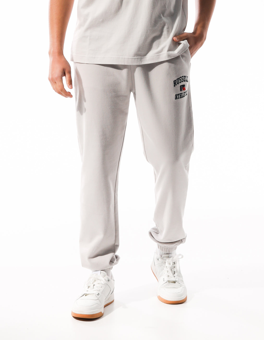 White Russell Athletic Arch Logo Stripe Men Track pants | 40CHZSONL