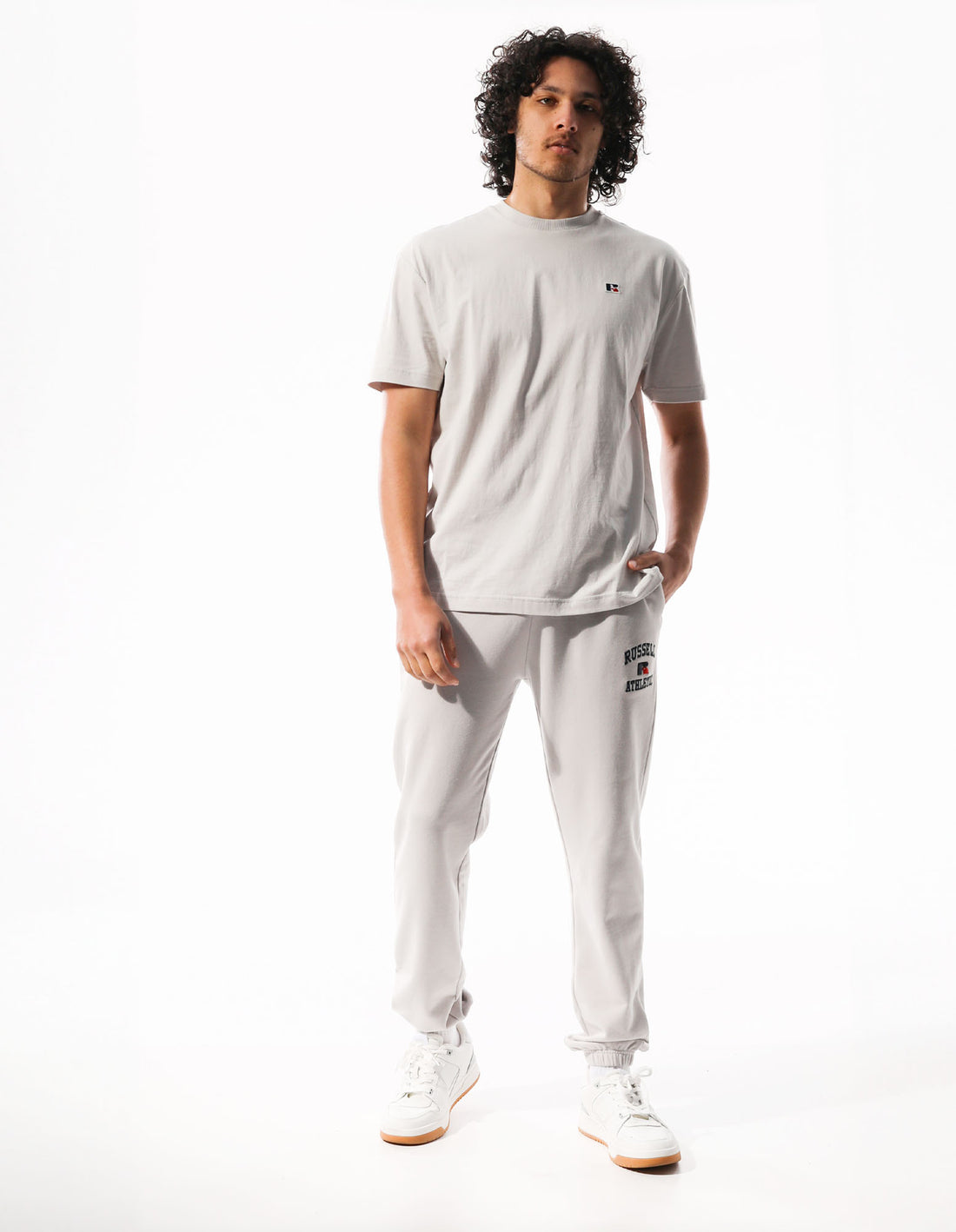 White Russell Athletic Arch Logo Stripe Men Track pants | 40CHZSONL