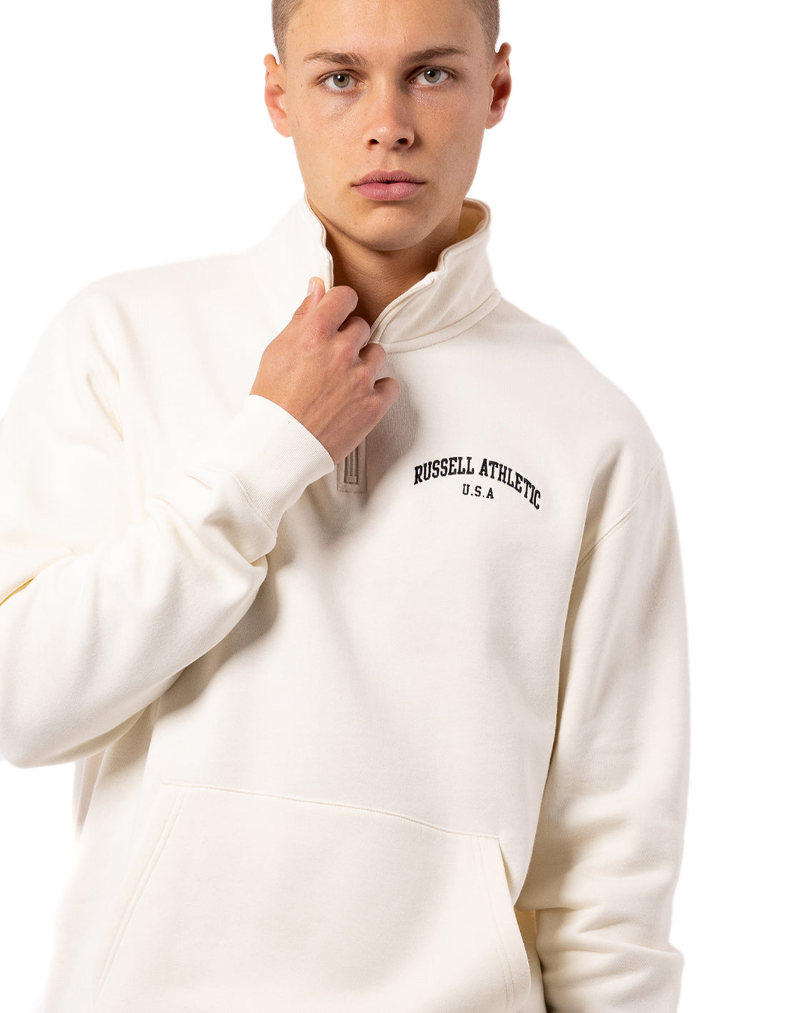 White Russell Athletic Big Arch 1/4 Zip Men Top | 89JSHMVEL