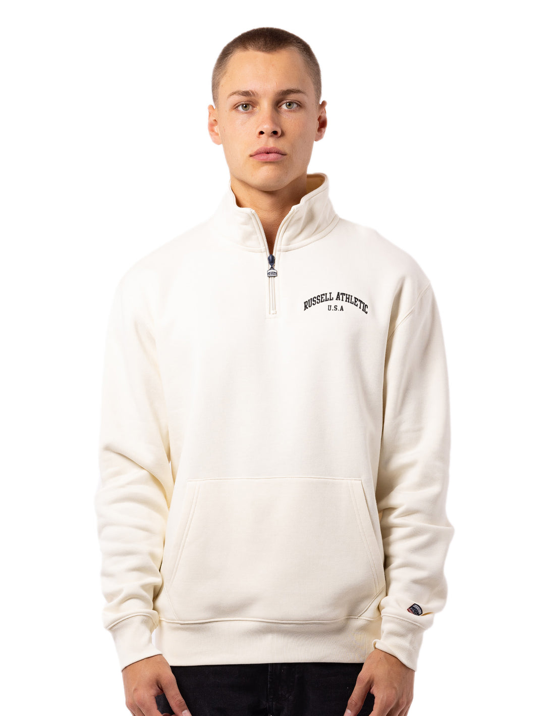 White Russell Athletic Big Arch 1/4 Zip Men Top | 89JSHMVEL