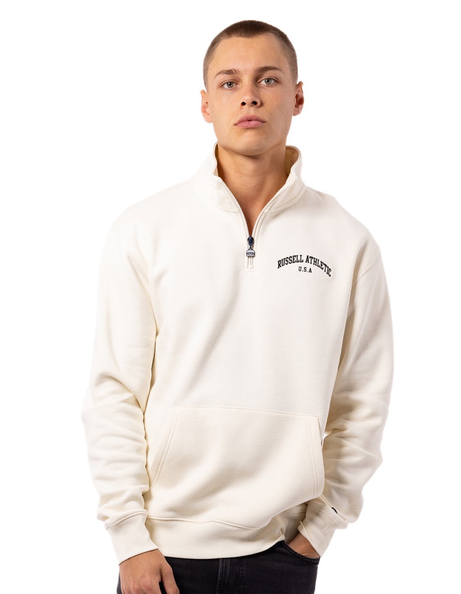 White Russell Athletic Big Arch 1/4 Zip Men Top | 89JSHMVEL