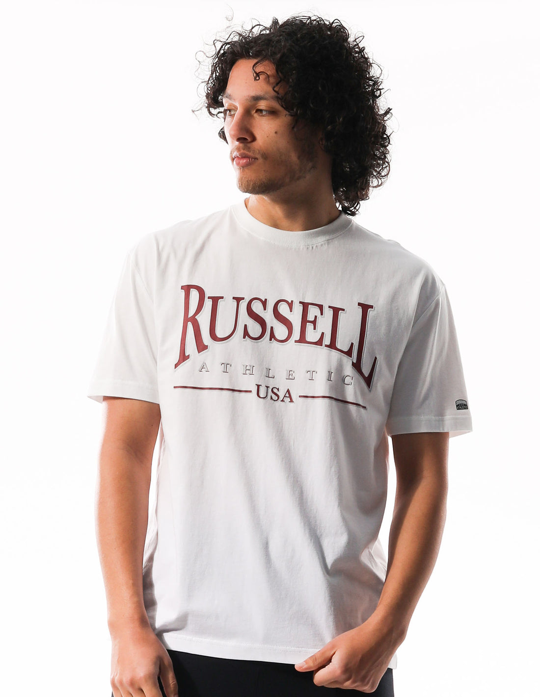 White Russell Athletic Glendale Oversized Men T Shirts | 58OJWQATE