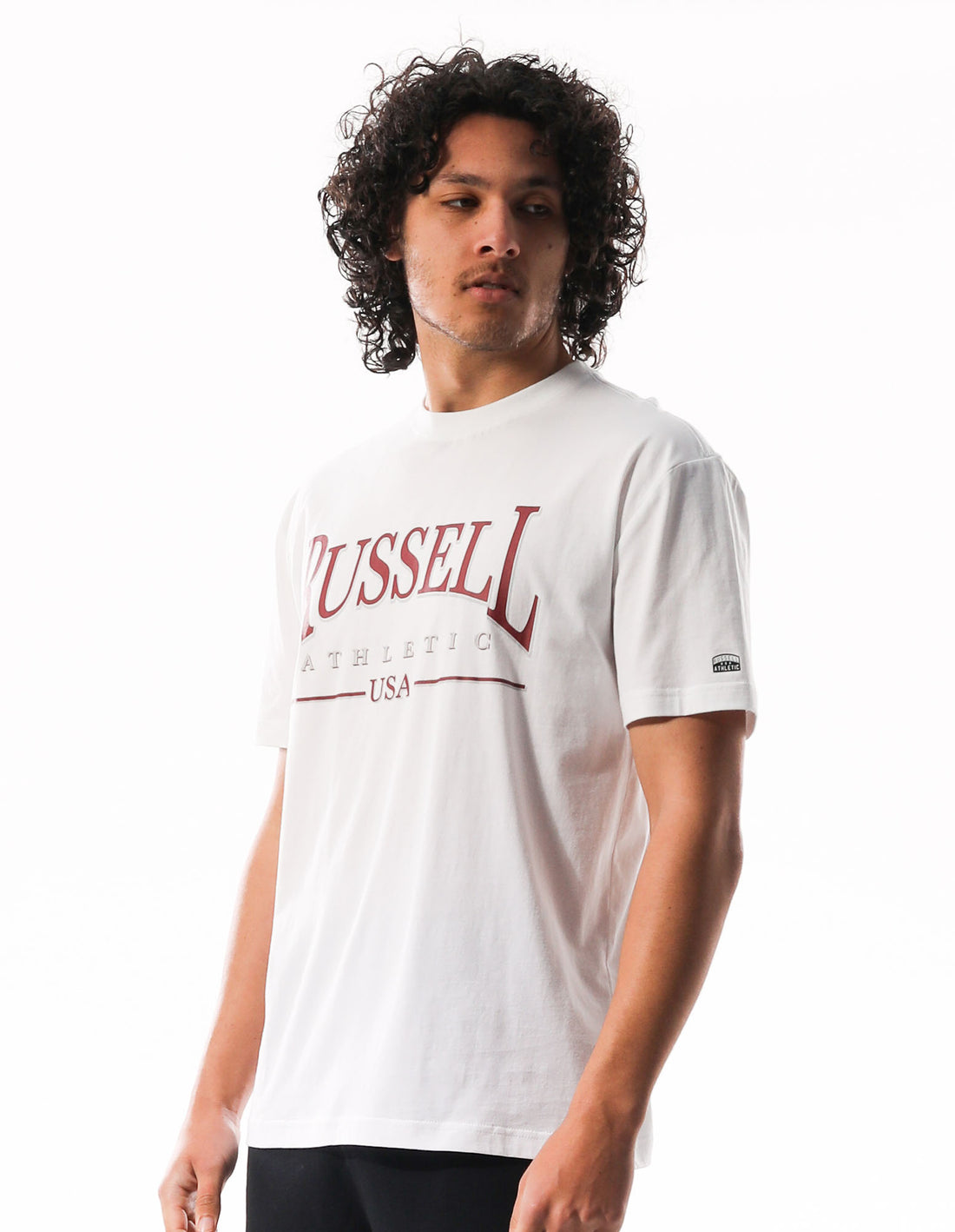 White Russell Athletic Glendale Oversized Men T Shirts | 58OJWQATE