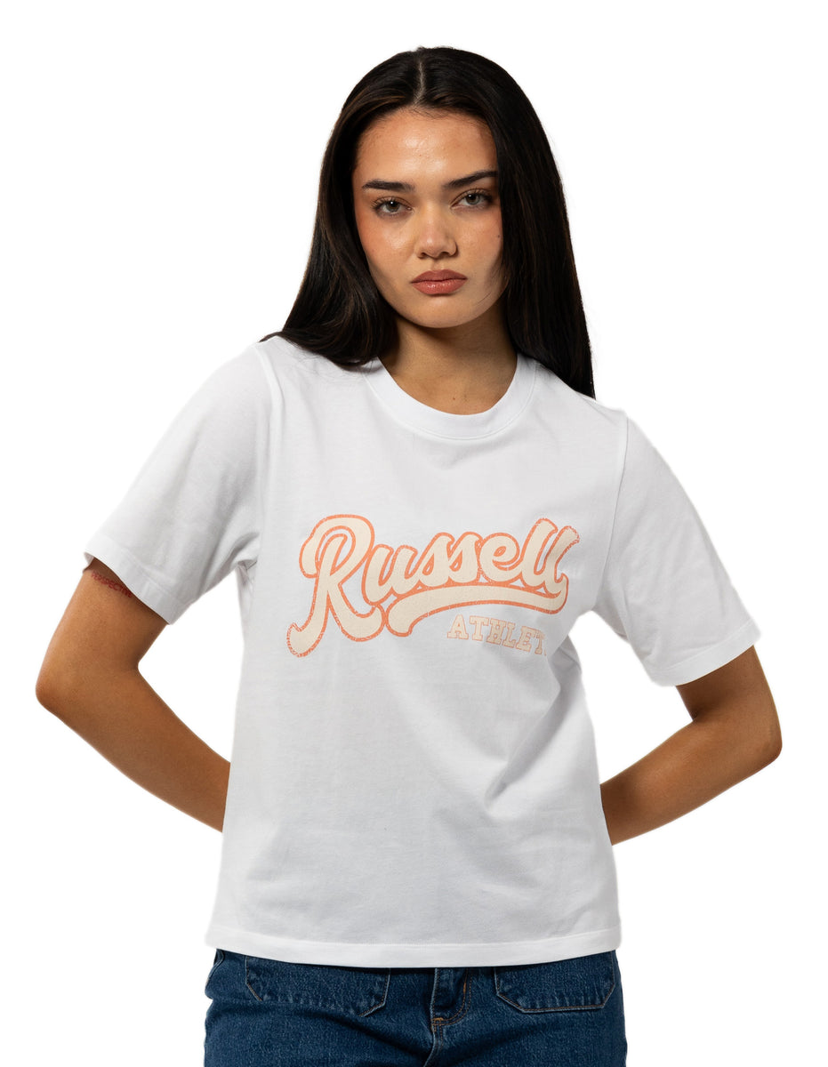 White Russell Athletic Groupie Women T Shirts | 87OPCSENG