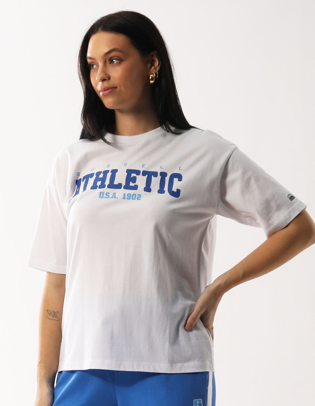 White Russell Athletic Halston Oversize Women T Shirts | 76IETMJKR