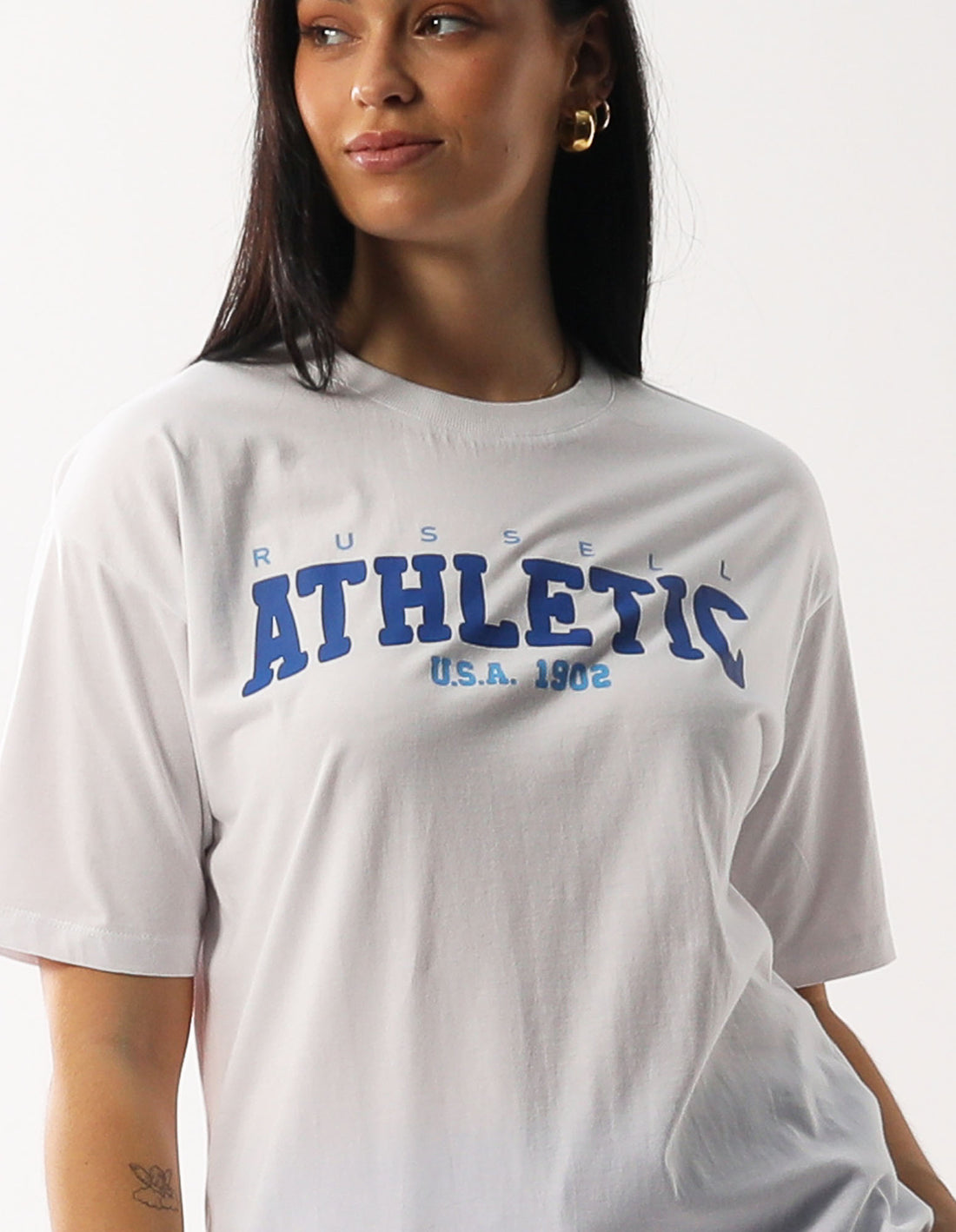 White Russell Athletic Halston Oversize Women T Shirts | 76IETMJKR