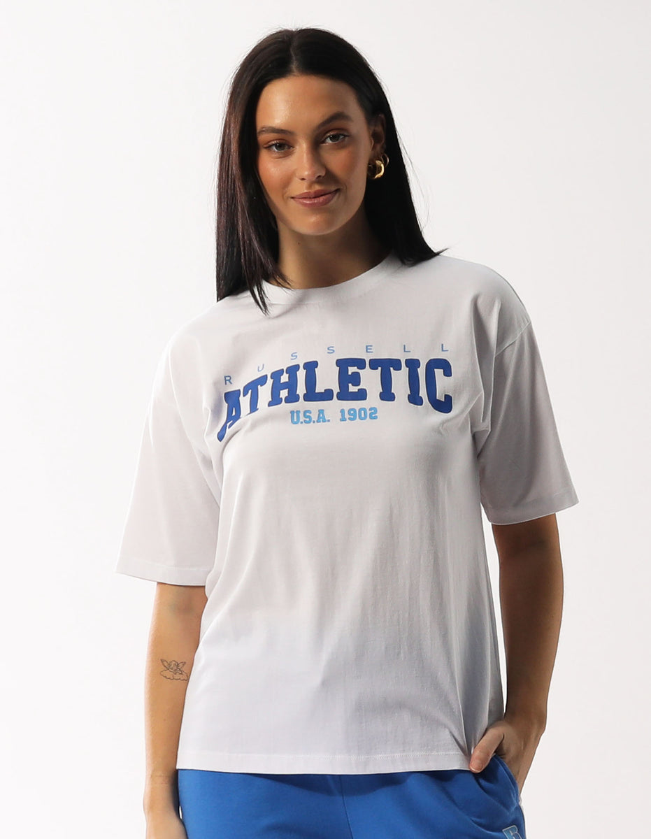 White Russell Athletic Halston Oversize Women T Shirts | 76IETMJKR