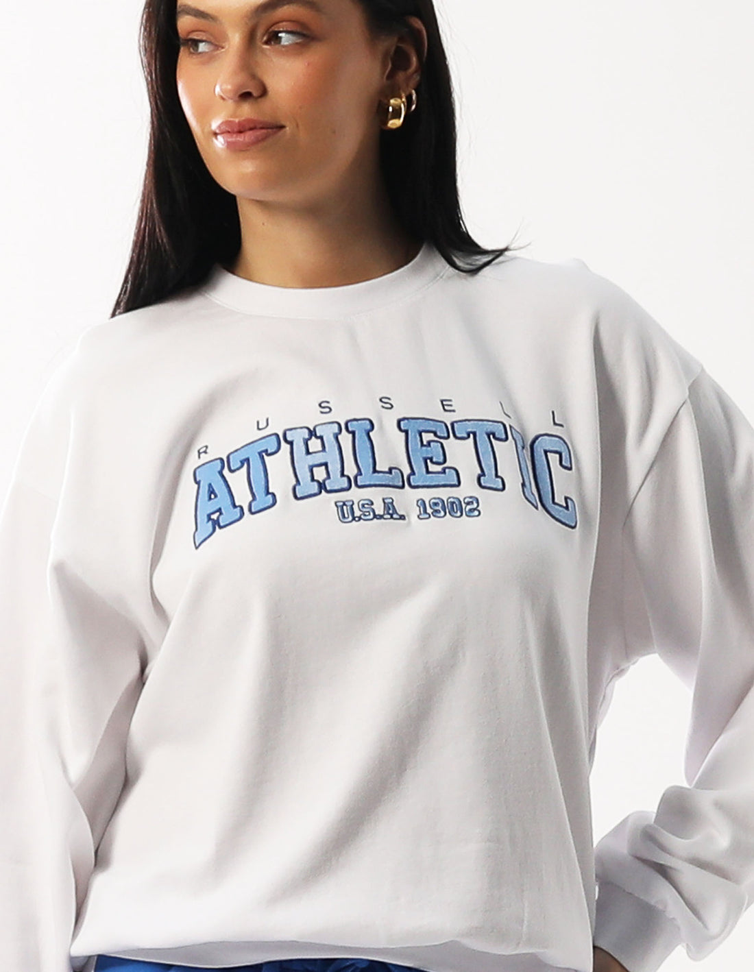 White Russell Athletic Halston Women Crew Neck Sweaters | 31OKPNVJL