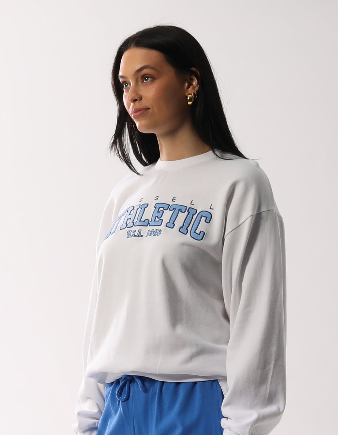 White Russell Athletic Halston Women Crew Neck Sweaters | 31OKPNVJL