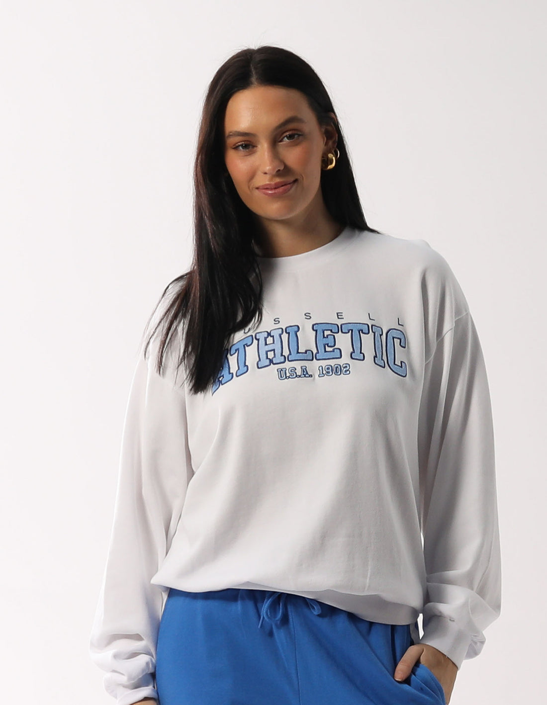 White Russell Athletic Halston Women Crew Neck Sweaters | 31OKPNVJL