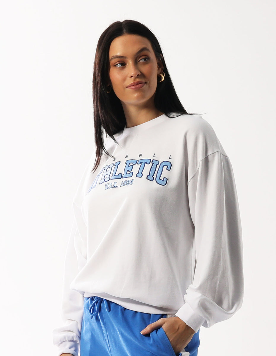 White Russell Athletic Halston Women Crew Neck Sweaters | 31OKPNVJL