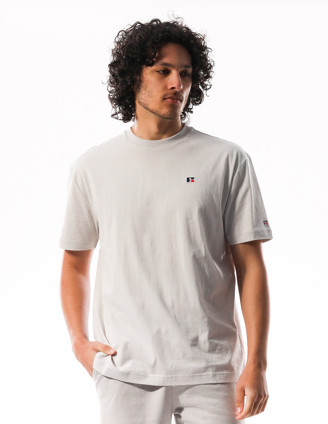 White Russell Athletic R Logo Slouch Men T Shirts | 14VNSRXMF