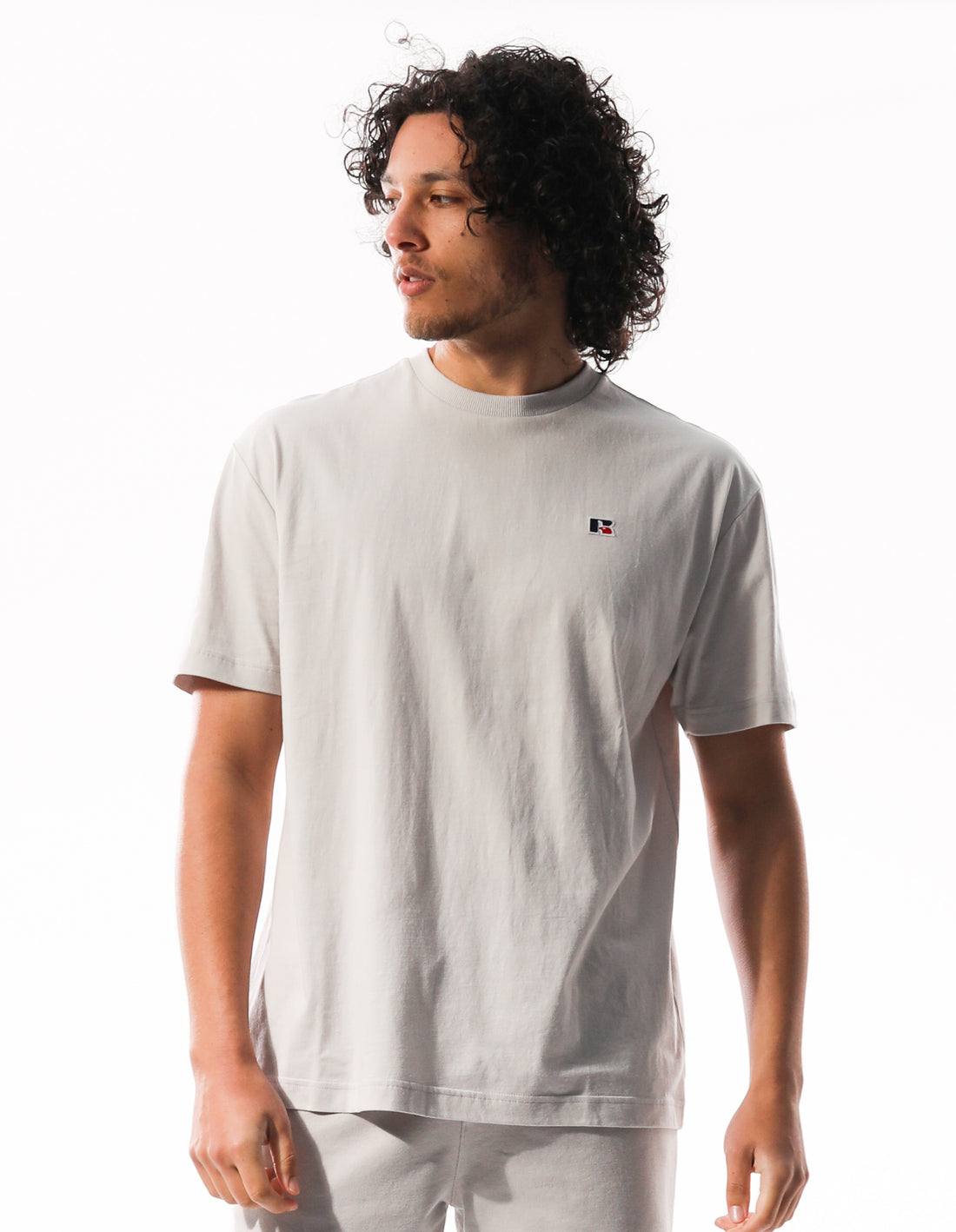 White Russell Athletic R Logo Slouch Men T Shirts | 14VNSRXMF