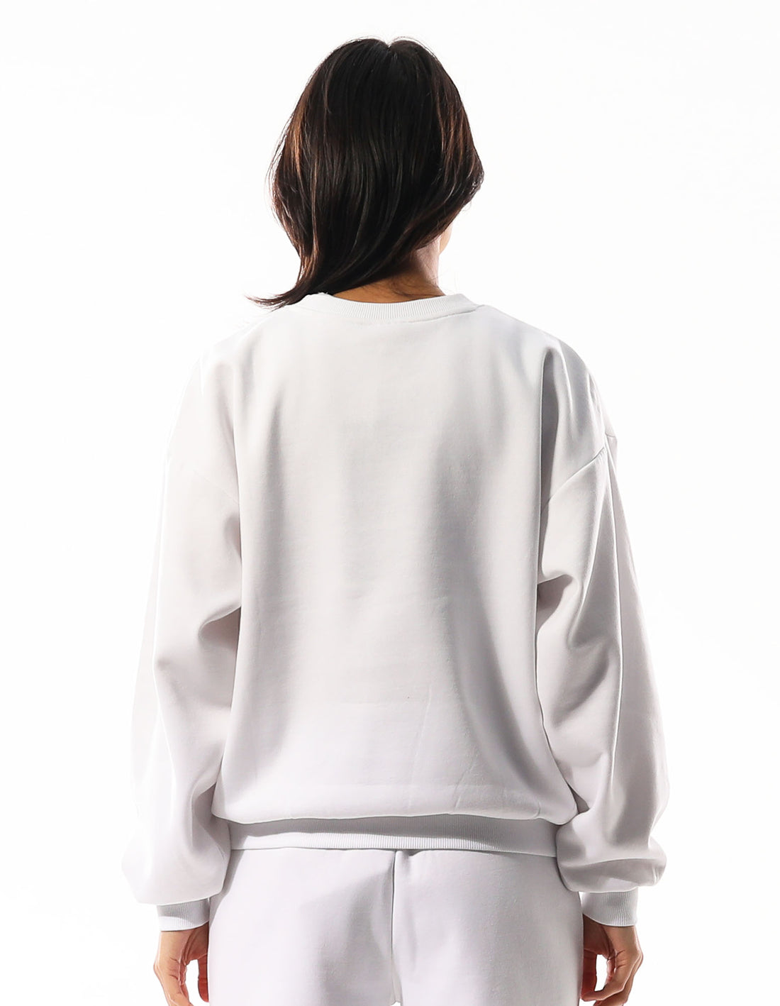 White Russell Athletic R Logo Women Crew Neck Sweaters | 75MGLWYQS