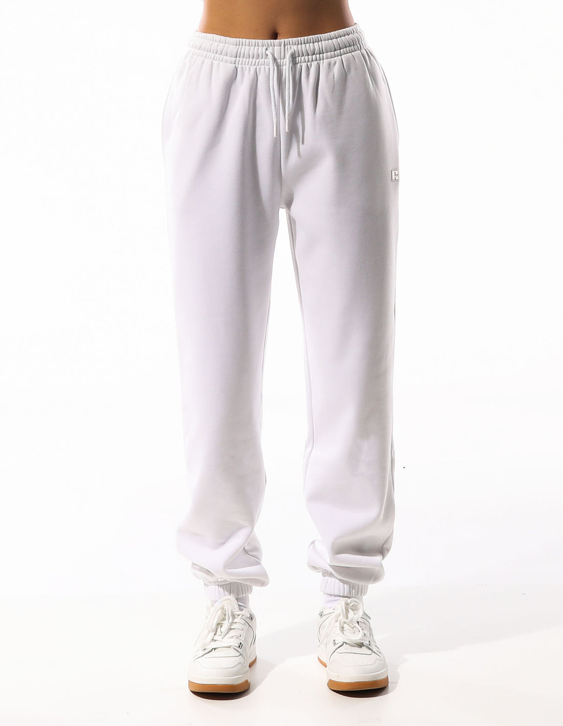 White Russell Athletic R Logo Women Track pants | 15PLFKYSW