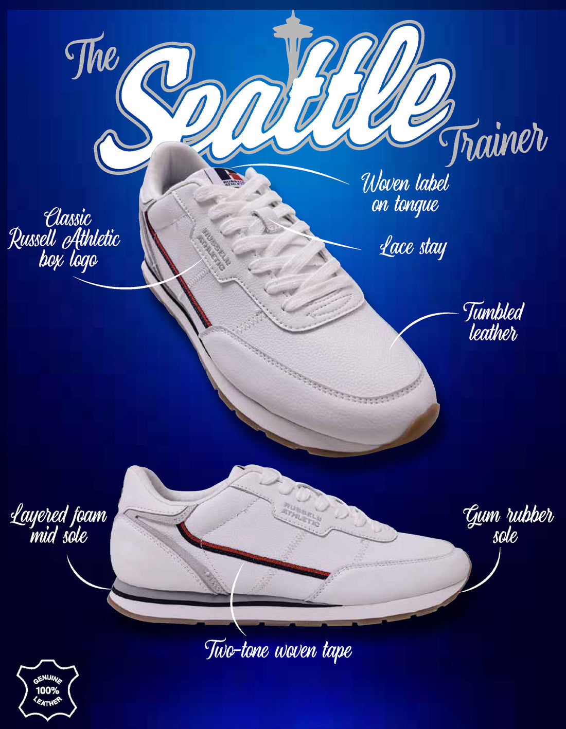 White Russell Athletic Seattle Trainer Men Shoes | 64MZWYOGD